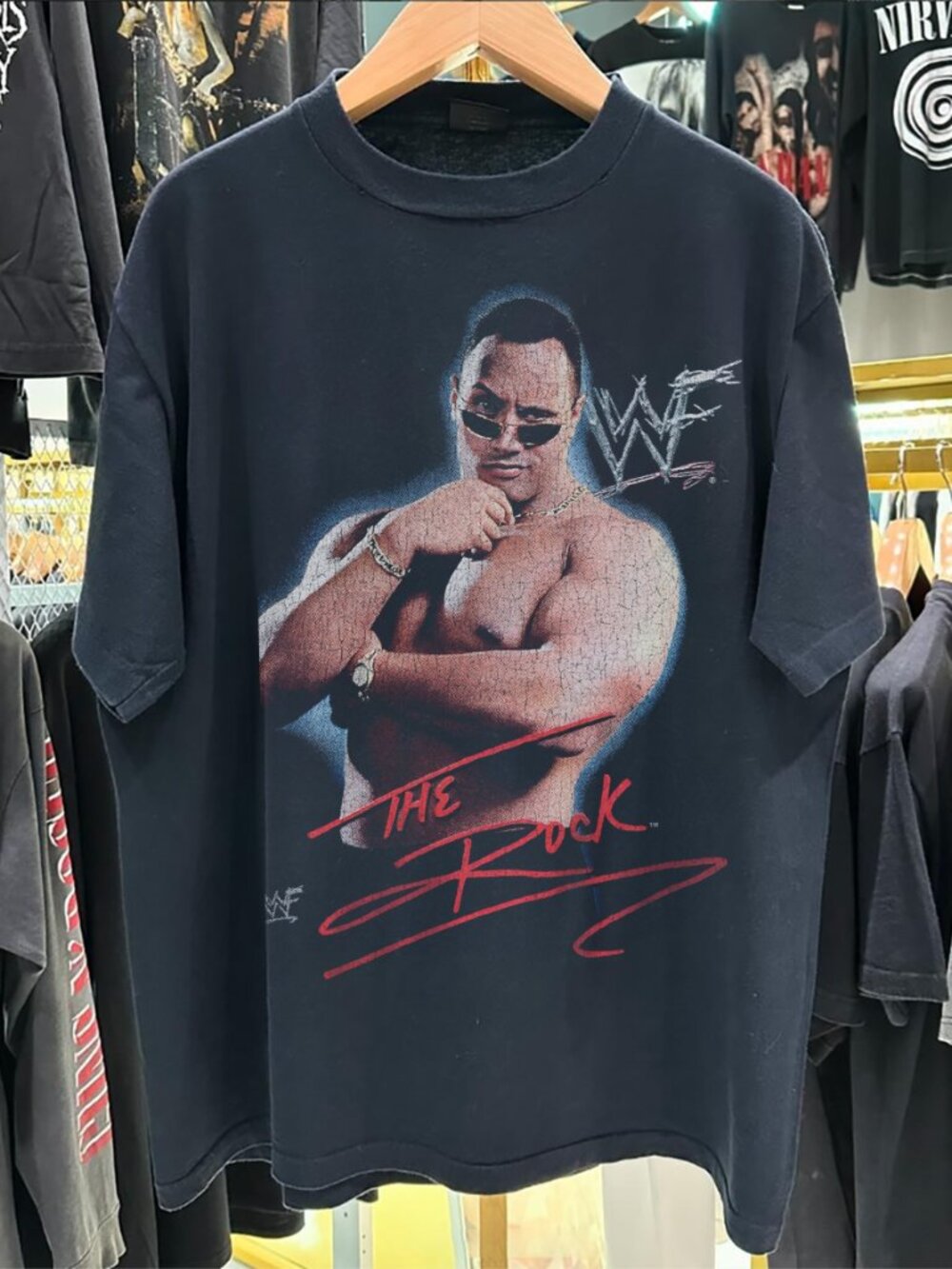 The Rock Layin The Smack Down 90s Vintage Black T-Shirt